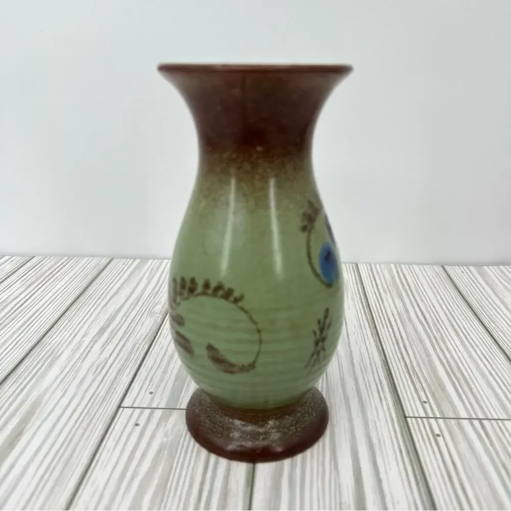 Bud Vase stoneware green brown floral glazed made in Germany